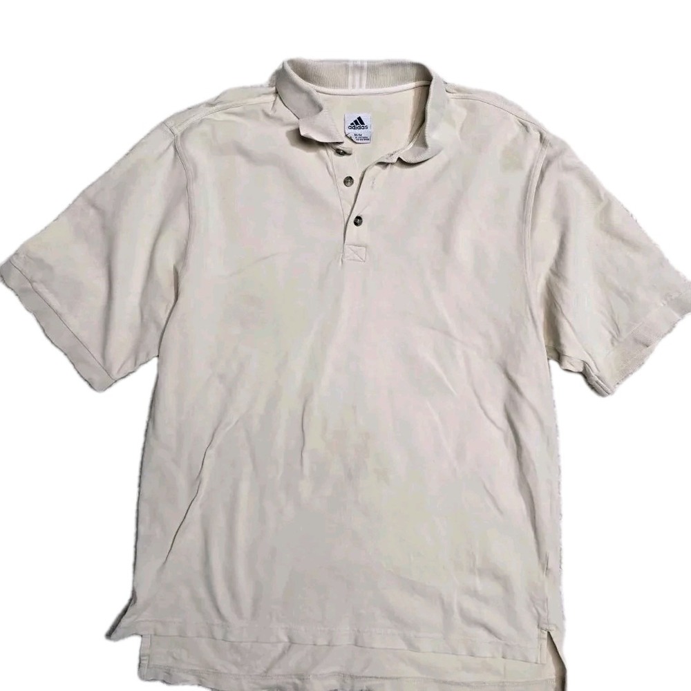 Vintage Y2K‎ Adidas Polo Shirt Mens M Beige Climalite Stretch Short Sleeve